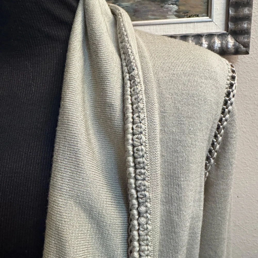 MERINO EXTRA FINE ELIE TAHARI Open Front Cable Knit Cardigan Super Soft Cream